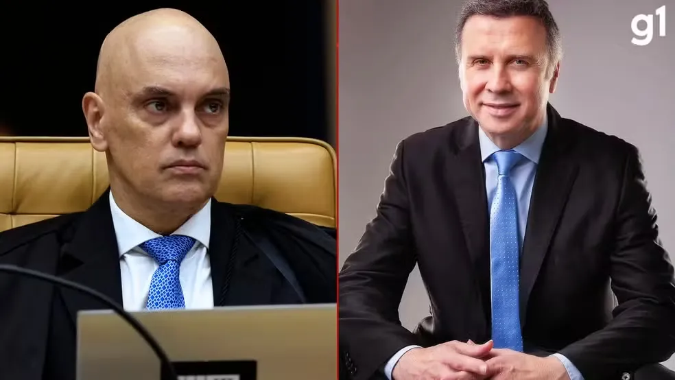 O ministro Alexandre de Moraes (a esquerda) e o prefeito de Farroupilha, Fabiano Feltrin. — Foto: Rosinei Coutinho/SCO/STF e Reprodução/ Redes Sociais